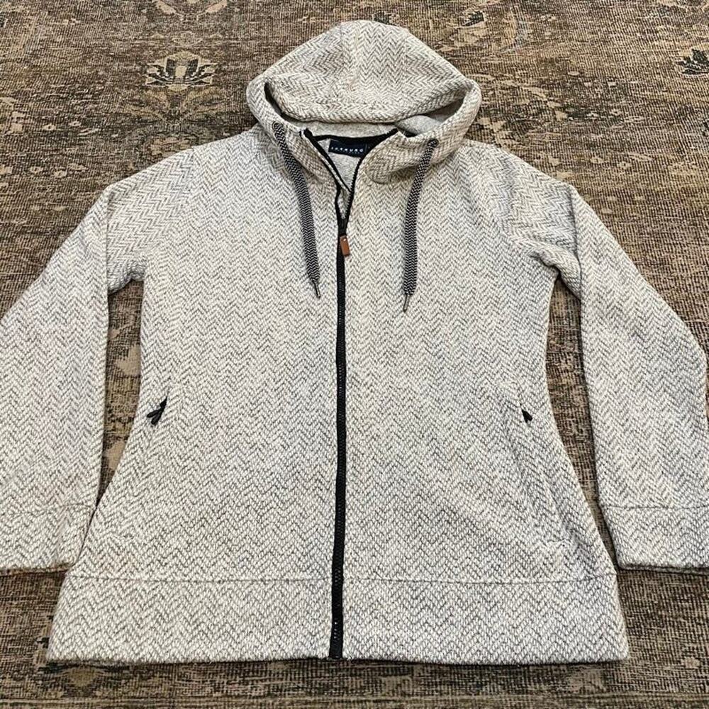 Iceburg Outerwear Women's M Full Zip Hoodie Herringbone Fleece Lined Sweater Jac